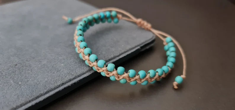 Hippie Adjustable Turquoise Howlite Coral Unisex Unique Bracelet, Men Bracelet, Women Bracelet