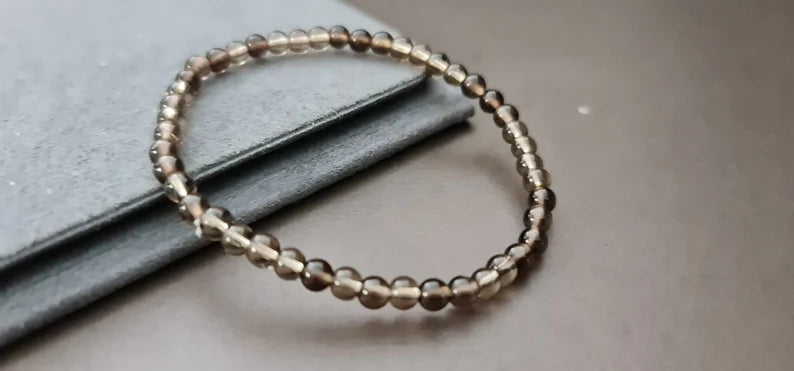 4 mm Smoky Quartz Round Elastic Bracelet,Beaded Bracelets, Women Bracelet, Wrap Bracelet,Unisex Bracelet