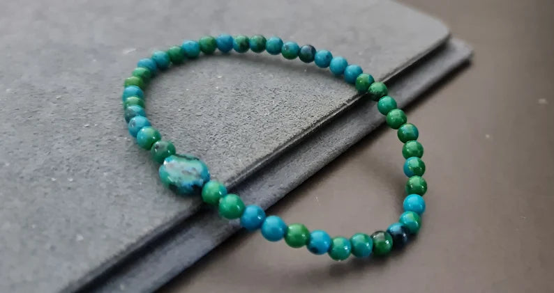 Chrysocolla Oval Unisex Jewelry Elastic Bracelet, Women Bracelet, Chrysocolla Bracelet, Wrap Bracelet