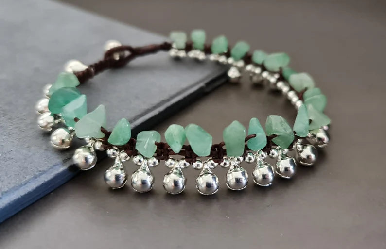 Jingling Silver Beads Bell Chip Jade Women Jewelry Bracelet Anklet