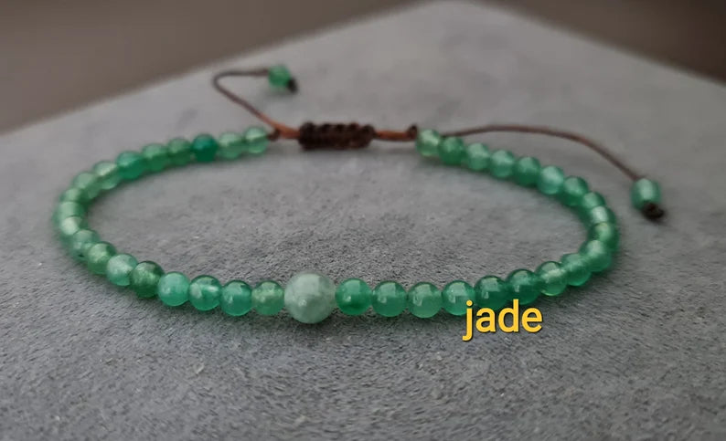 Round Stone Jade Adjustable Chain Bracelet Anklet Choker Necklace , Stone Bracelet, Unisex Bracelet, Chain Anklet