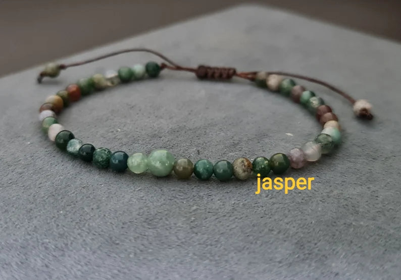 Round Stone Jasper {india agate] Adjustable Chain Bracelet Anklet Choker Necklace , Stone Bracelet, Unisex Bracelet, Chain Anklet