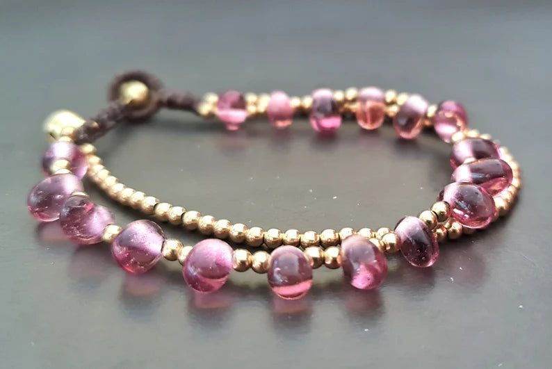 Glass Beads Drop Brass Chain Women Jewelry Bracelet Anklet, Beaded Bracelets, Glass Beaded