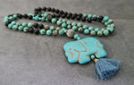 Handmade Turquoise Onyx Long Tassel Elephant Women Necklace, Beaded Necklace