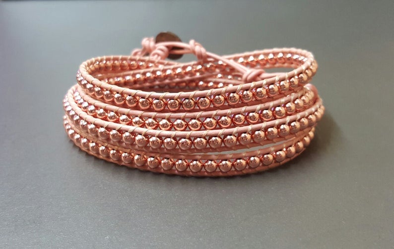 4mm Rose Gold Pink  Leather Wrap Bracelet/Anklet,Leather Wrap, Unisex Bracelet, Men Bracelet, Women Bracelet