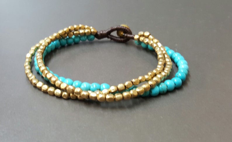 Turquoise Cube Chain Bracelet, Beaded Bracelet, Turquoise Bracelet,Metal Beads, Brass Bracelet,Women Bracelet