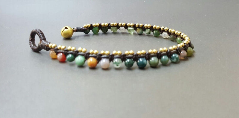 Round Stone Brass/ Silver  Beads Jasper  Anklet Bracelet, Beaded Bracelets,Women Anklet, Metal Beads